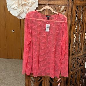 Pink Sheer Lace Long Sleeve Top Size XXL